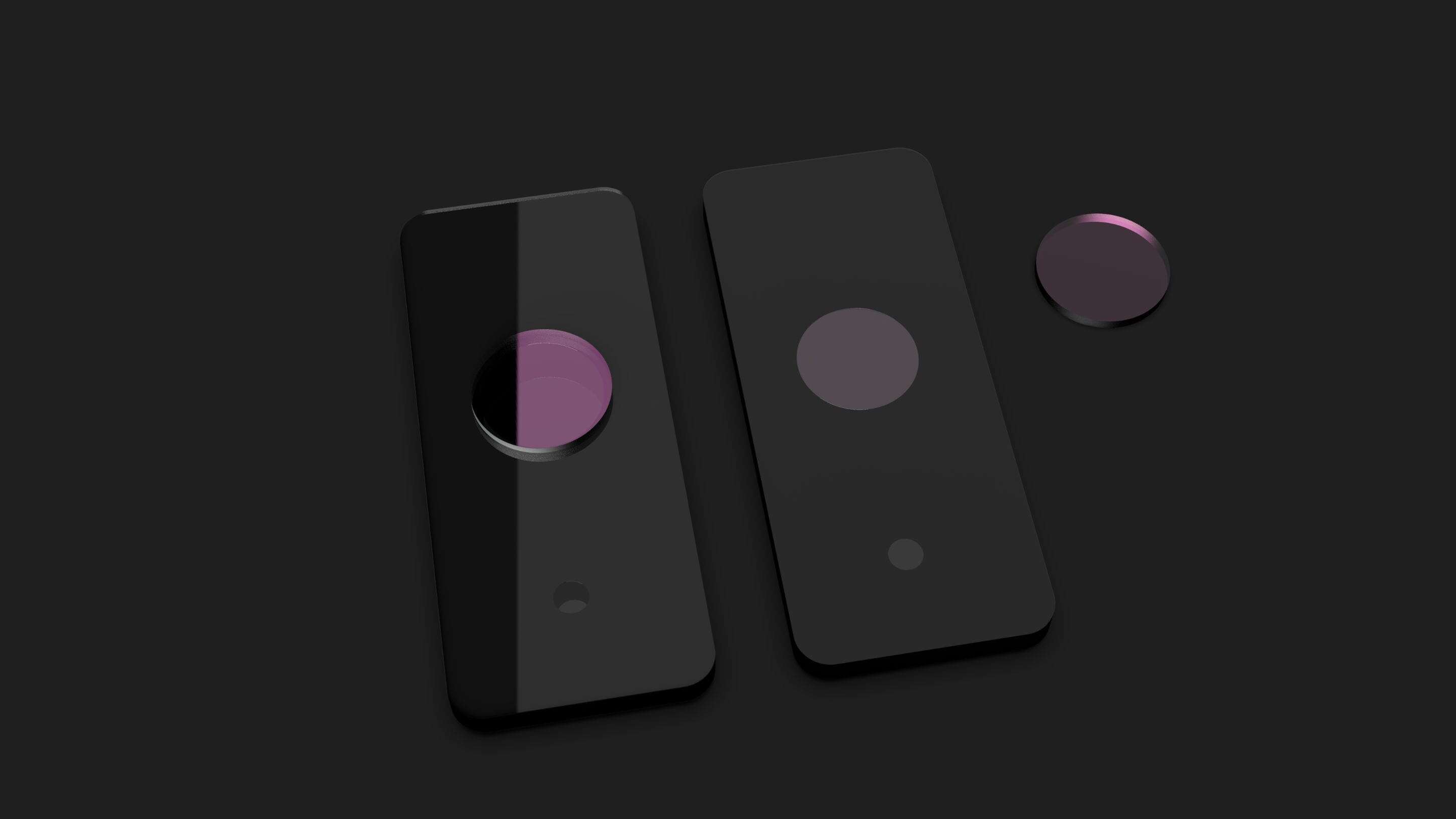 Impactinator® Glass - Sensor protective glass a black rectangular objects with purple circles