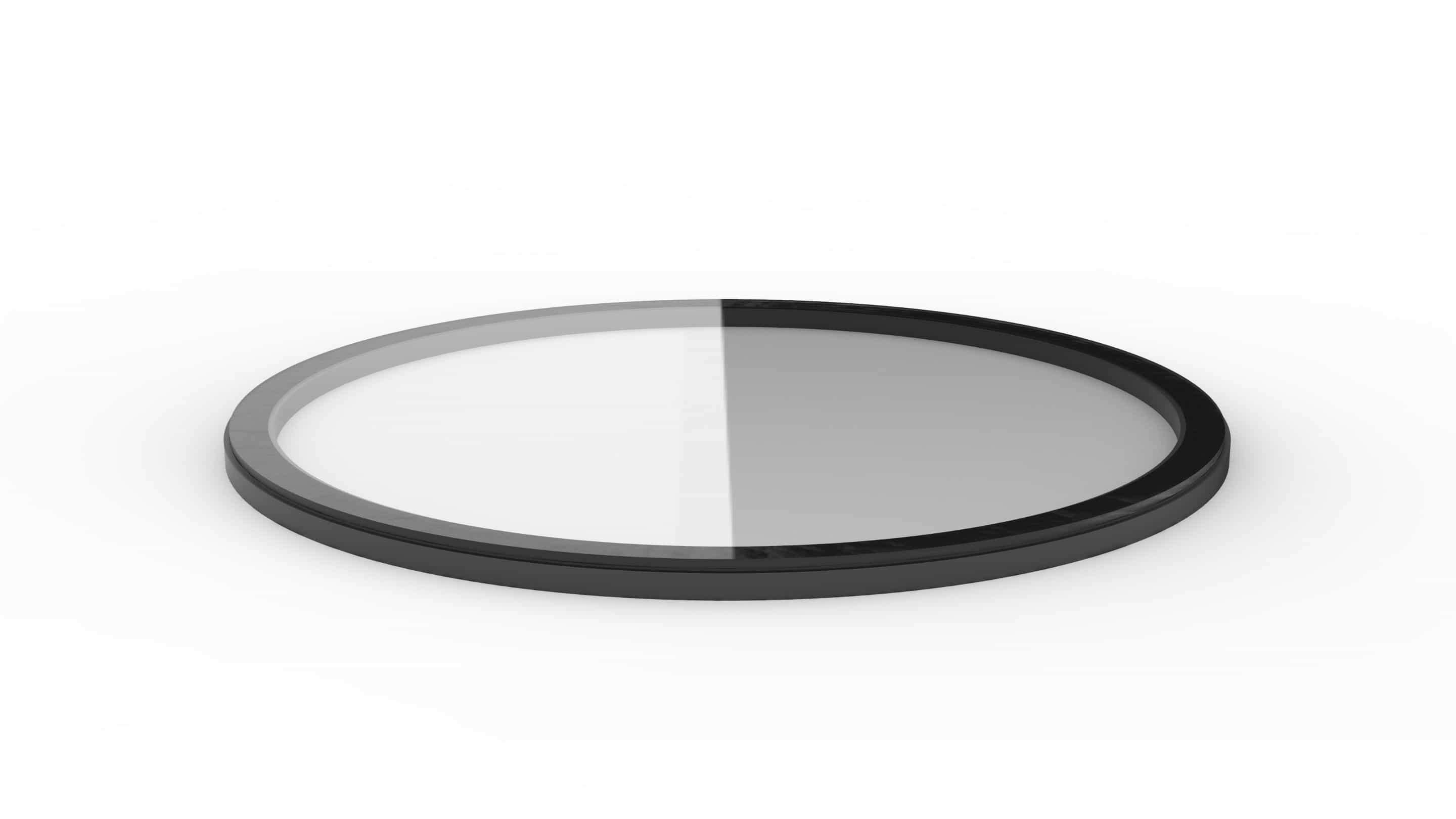 Impactinator® Glass - Lijmglas op aluminium ring een cirkelvormig zwart-wit object