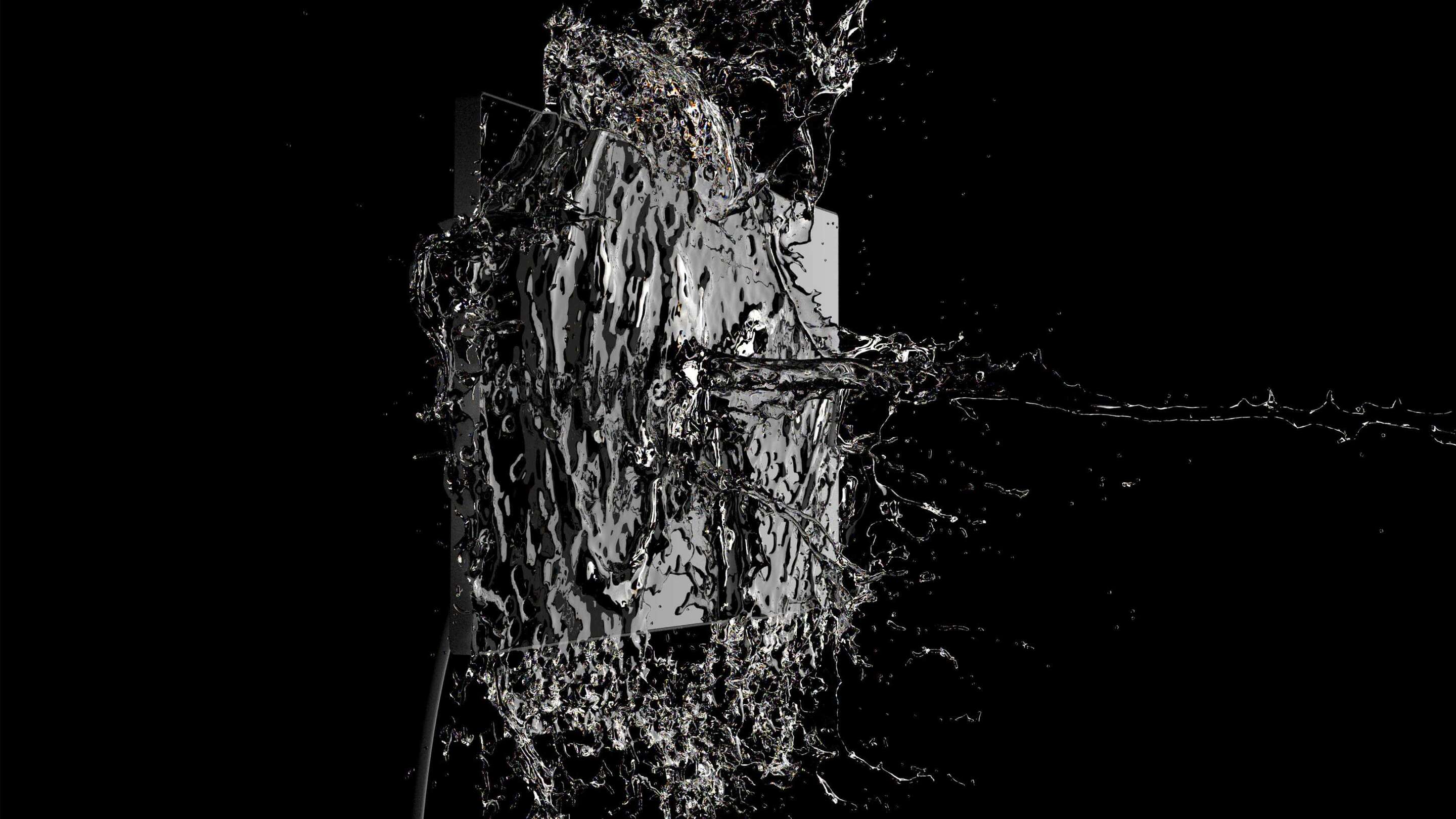 ইন্ডাস্ট্রিয়াল মনিটর - ওয়াটারপ্রুফ টাচ স্ক্রিন একটি বর্গ বস্তু থেকে জল ছিটানো