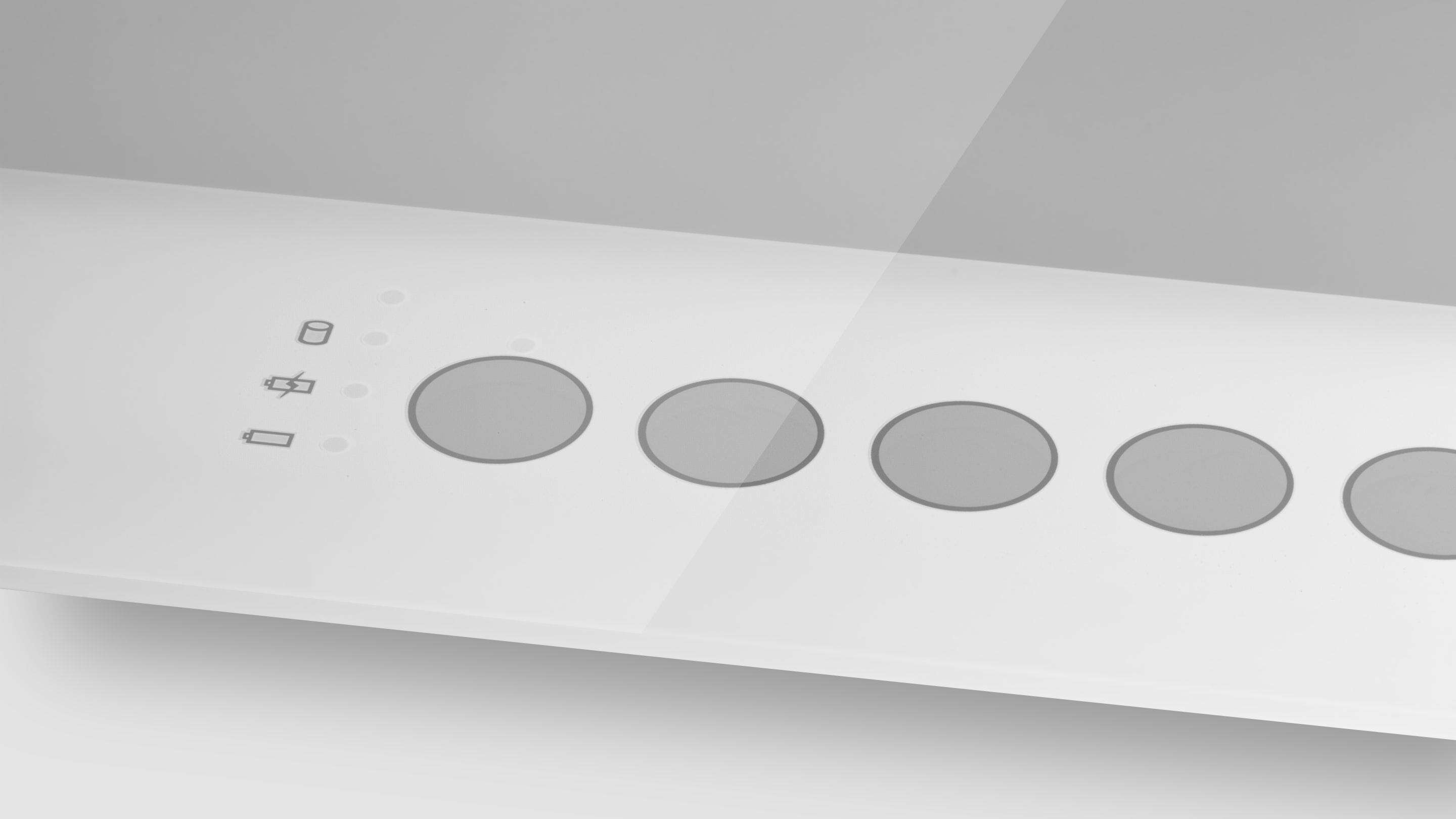 PCAP Touch Screen - Botões impressos em vidro um objeto retangular branco com círculos sobre ele