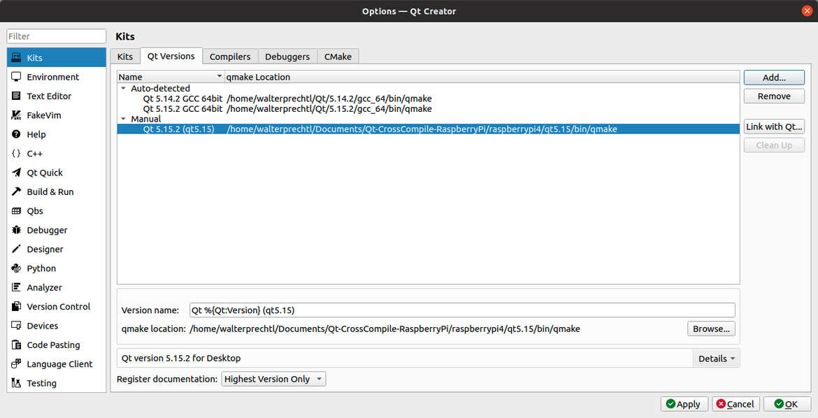 QtCreator Version Configuration